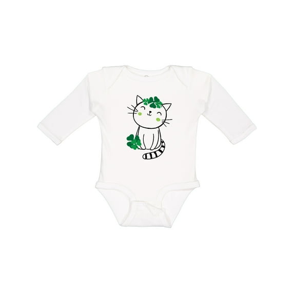 Inktastic St Patricks Day Irish Kitty Cat Girls Long Sleeve Baby Bodysuit