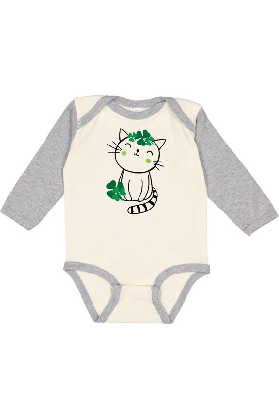 St Patricks Day Irish Kitty Cat Girls Long Sleeve Baby Bodysuit