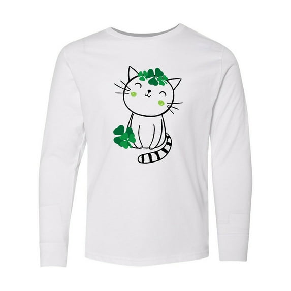Inktastic St Patricks Day Irish Kitty Cat Long Sleeve Youth T-Shirt