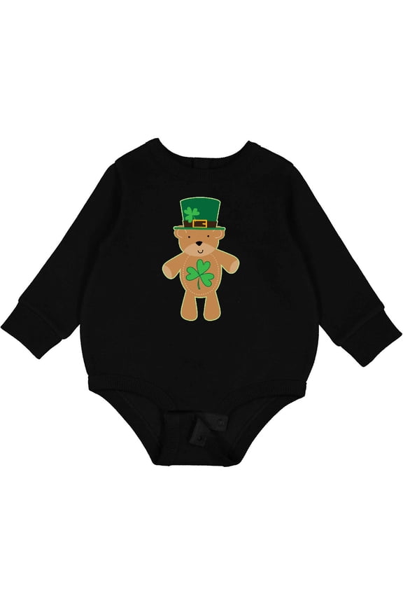 St Patricks Day Irish Teddy Bear Shamrock Baby Fleece Bodysuit