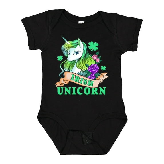 Inktastic St Patricks Day Irish Unicorn Illustration with Shamrocks Boys or Girls Baby Bodysuit