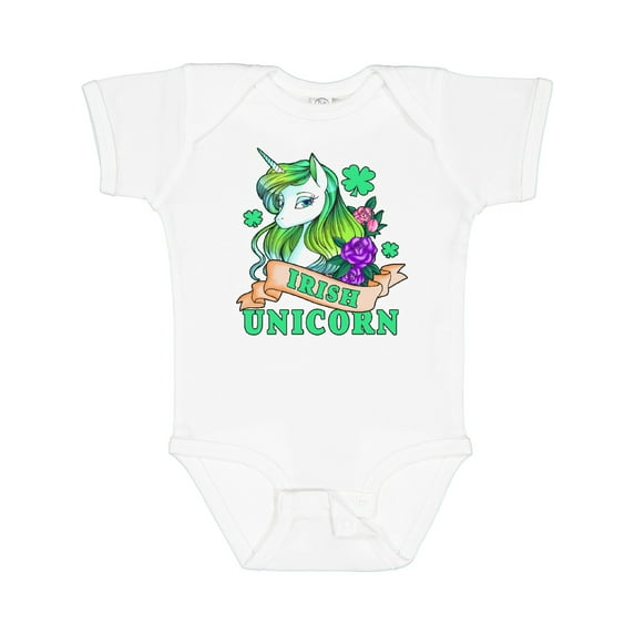 Inktastic St Patricks Day Irish Unicorn Illustration with Shamrocks Boys or Girls Baby Bodysuit