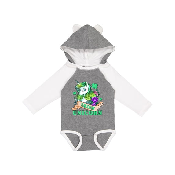 Inktastic St Patricks Day Irish Unicorn Illustration with Shamrocks Boys or Girls Long Sleeve Baby Bodysuit