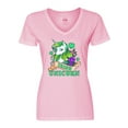 thumbnail image 1 of Inktastic St Patricks Day Irish Unicorn Illustration with Shamrocks Women's V-Neck T-Shirt, 1 of 5