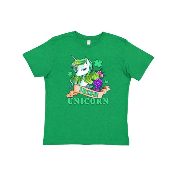 Inktastic St Patricks Day Irish Unicorn Illustration with Shamrocks Youth T-Shirt