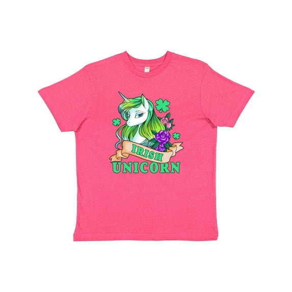 Inktastic St Patricks Day Irish Unicorn Illustration with Shamrocks Youth T-Shirt