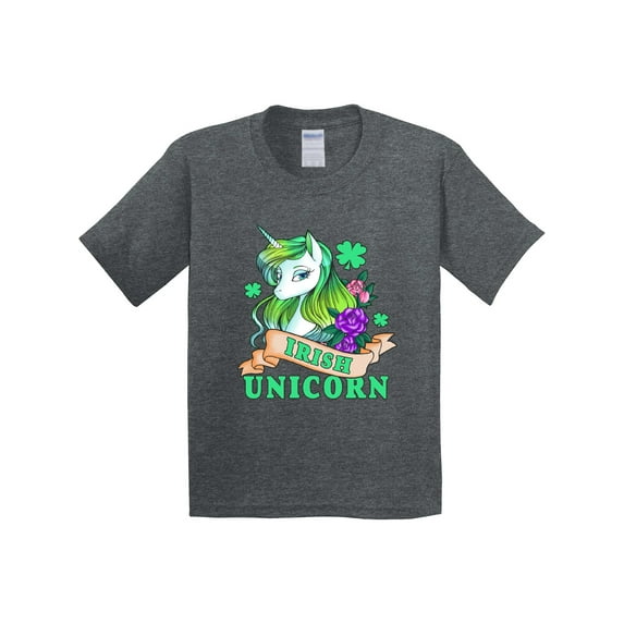 Inktastic St Patricks Day Irish Unicorn Illustration with Shamrocks Youth T-Shirt