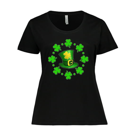 Inktastic St. Patricks Day Shamrocks and Hat Women's Plus Size T-Shirt