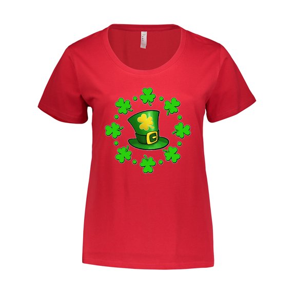 Inktastic St. Patricks Day Shamrocks and Hat Women's Plus Size T-Shirt