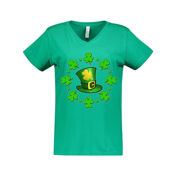 Inktastic St. Patricks Day shamrocks and hat Women's V-Neck T-Shirt