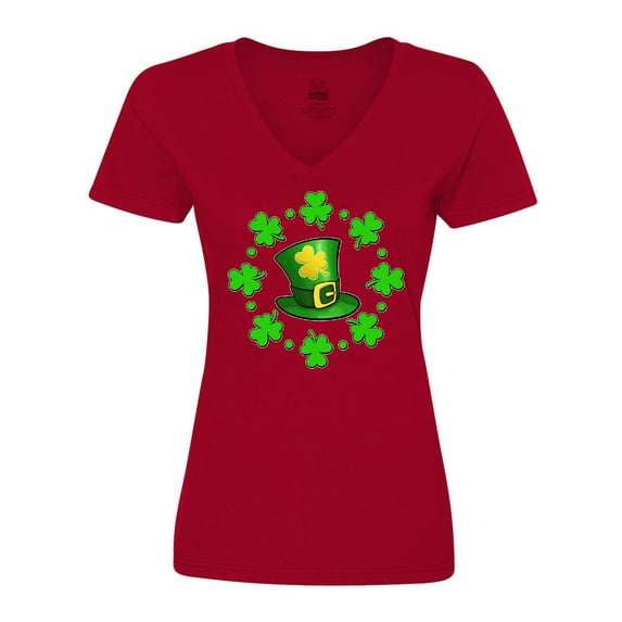 Inktastic St. Patricks Day shamrocks and hat Women's V-Neck T-Shirt