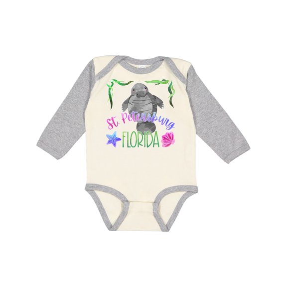 Inktastic St. Petersburg Florida Cute Swimming Manatee Boys or Girls Long Sleeve Baby Bodysuit