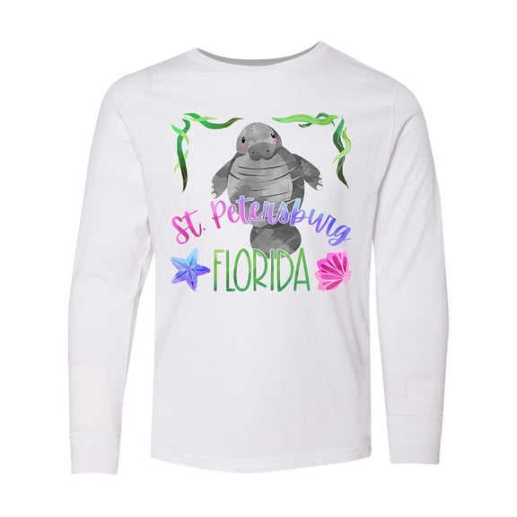 Inktastic St. Petersburg Florida Cute Swimming Manatee Long Sleeve Youth T-Shirt