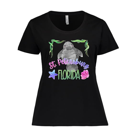 Inktastic St. Petersburg Florida Cute Swimming Manatee Women's Plus Size T-Shirt