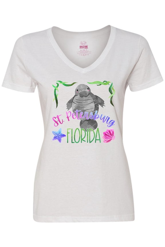 St. Petersburg Florida Cute Swimming Manatee Women's V-Neck T-Shirt