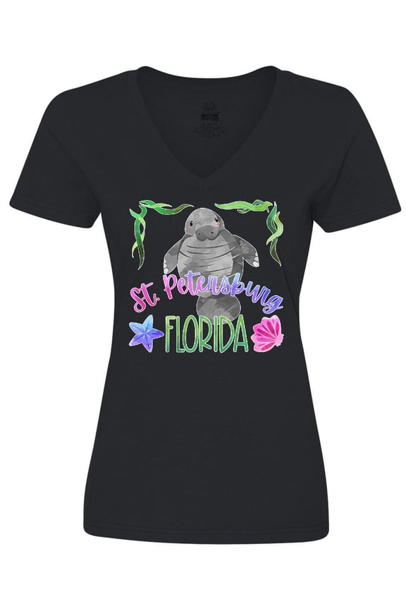 St. Petersburg Florida Cute Swimming Manatee Women's V-Neck T-Shirt
