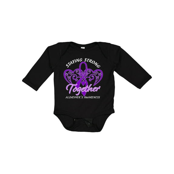Inktastic Staying Strong Together Alzheimer's Awareness Purple Ribbon Boys or Girls Long Sleeve Baby Bodysuit