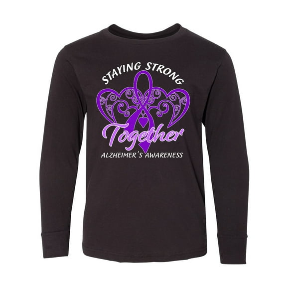 Inktastic Staying Strong Together Alzheimer's Awareness Purple Ribbon Long Sleeve Youth T-Shirt