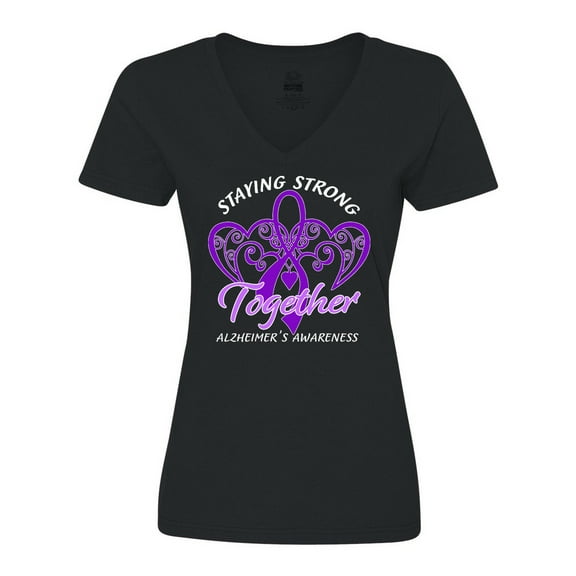 Inktastic Staying Strong Together Alzheimer's Awareness Purple Ribbon Women's V-Neck T-Shirt