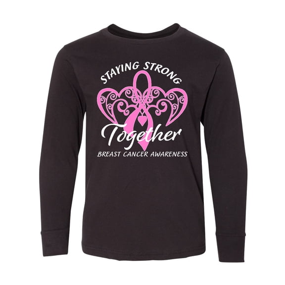 Inktastic Staying Strong Together with Pink Breast Cancer Ribbon Long Sleeve Youth T-Shirt
