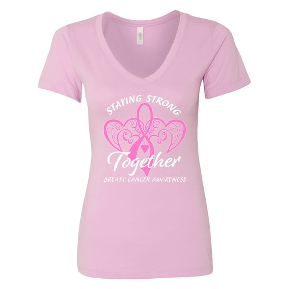 Inktastic Staying Strong Together with Pink Breast Cancer Ribbon Women's V-Neck T-Shirt