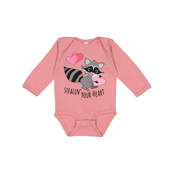 Inktastic Stealin' Your Heart Cute Raccoon Boys or Girls Long Sleeve Baby Bodysuit
