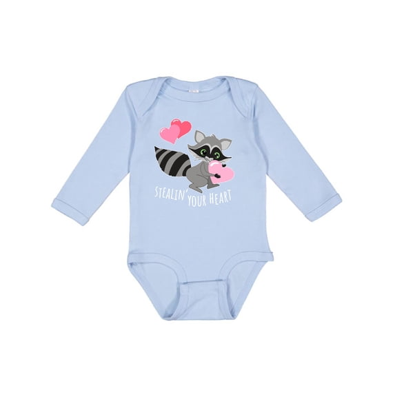 Inktastic Stealin' Your Heart Cute Raccoon Boys or Girls Long Sleeve Baby Bodysuit