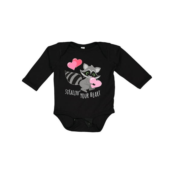 Inktastic Stealin' Your Heart Cute Raccoon Boys or Girls Long Sleeve Baby Bodysuit