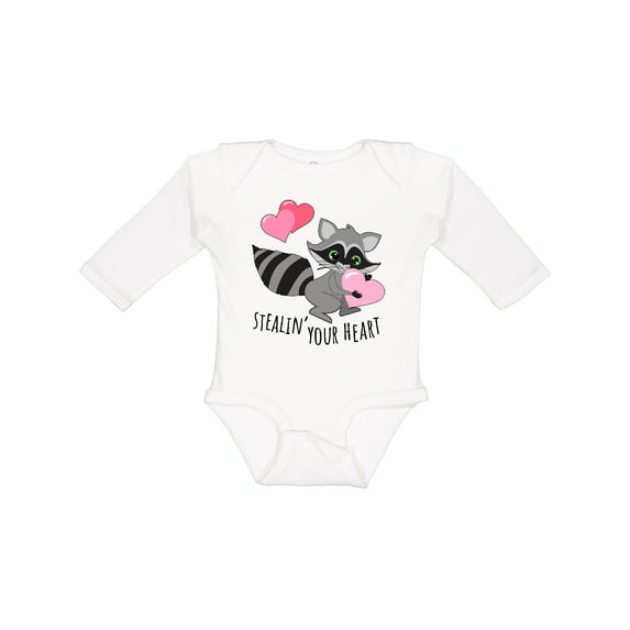Inktastic Stealin' Your Heart Cute Raccoon Boys or Girls Long Sleeve Baby Bodysuit