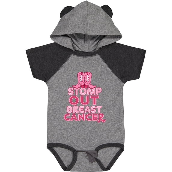 Inktastic Stomp Out Breast Cancer with Pink Cowgirl Boots Boys or Girls Baby Bodysuit