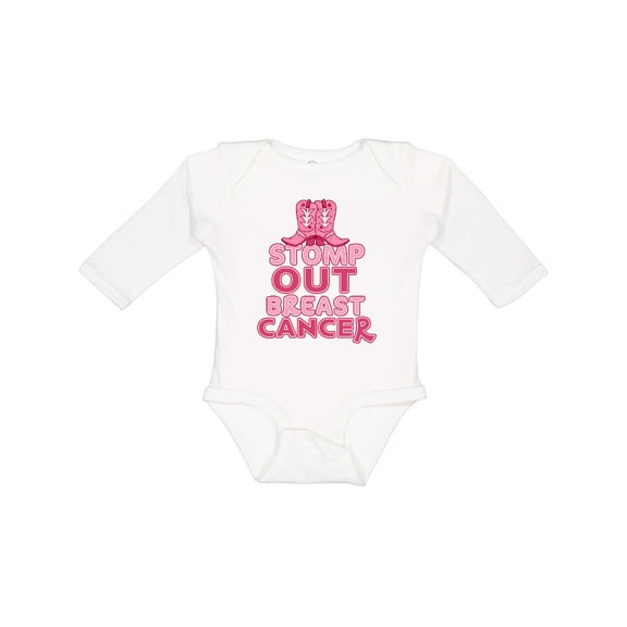 Inktastic Stomp Out Breast Cancer with Pink Cowgirl Boots Boys or Girls Long Sleeve Baby Bodysuit