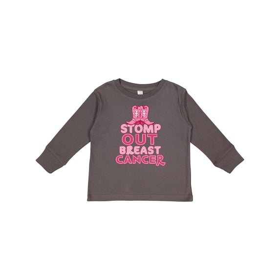 Inktastic Stomp Out Breast Cancer with Pink Cowgirl Boots Boys or Girls Long Sleeve Toddler T-Shirt