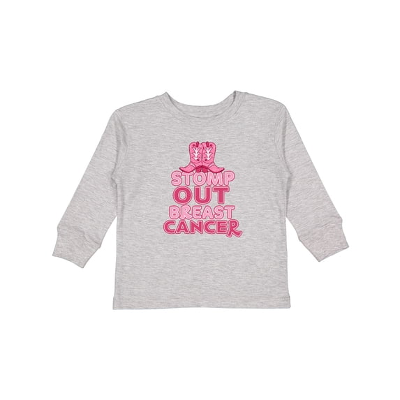 Inktastic Stomp Out Breast Cancer with Pink Cowgirl Boots Boys or Girls Long Sleeve Toddler T-Shirt