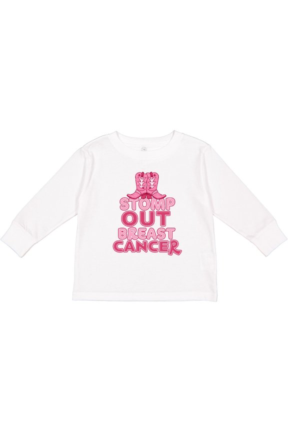 Stomp Out Breast Cancer with Pink Cowgirl Boots Boys or Girls Long Sleeve Toddler T-Shirt