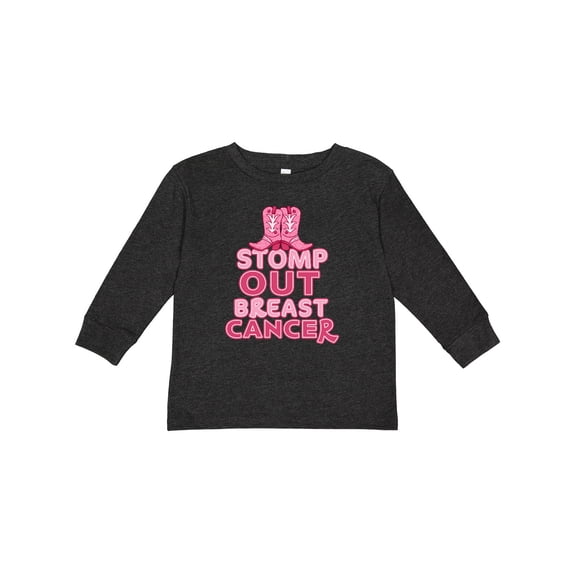 Inktastic Stomp Out Breast Cancer with Pink Cowgirl Boots Boys or Girls Long Sleeve Toddler T-Shirt