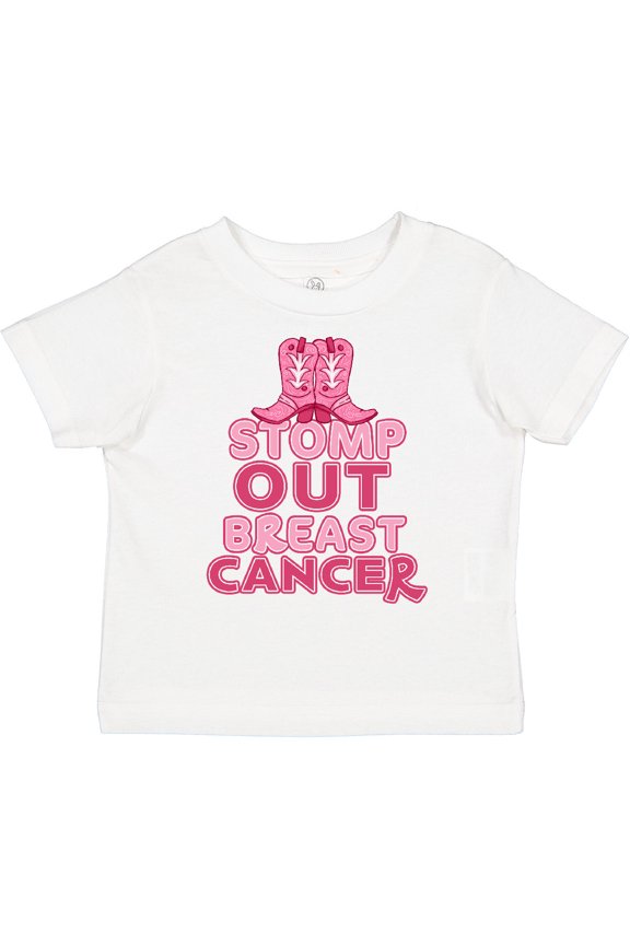 Stomp Out Breast Cancer with Pink Cowgirl Boots Boys or Girls Toddler T-Shirt