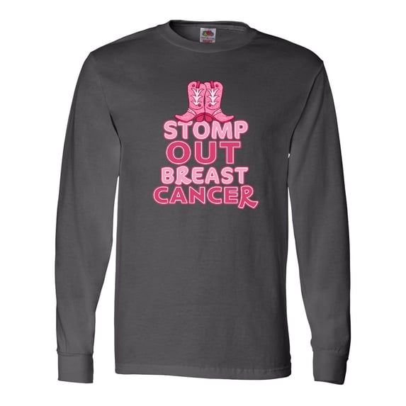 Inktastic Stomp Out Breast Cancer with Pink Cowgirl Boots Long Sleeve T-Shirt