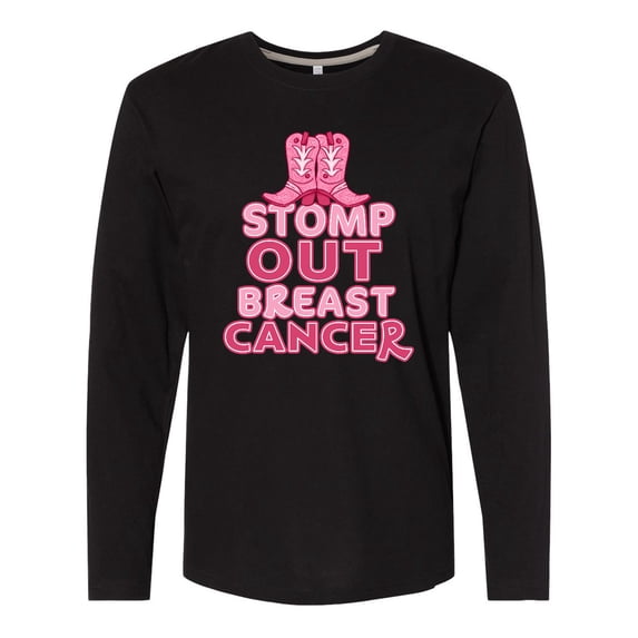Inktastic Stomp Out Breast Cancer with Pink Cowgirl Boots Long Sleeve T-Shirt