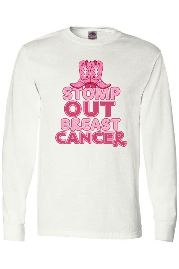 Stomp Out Breast Cancer with Pink Cowgirl Boots Long Sleeve T-Shirt