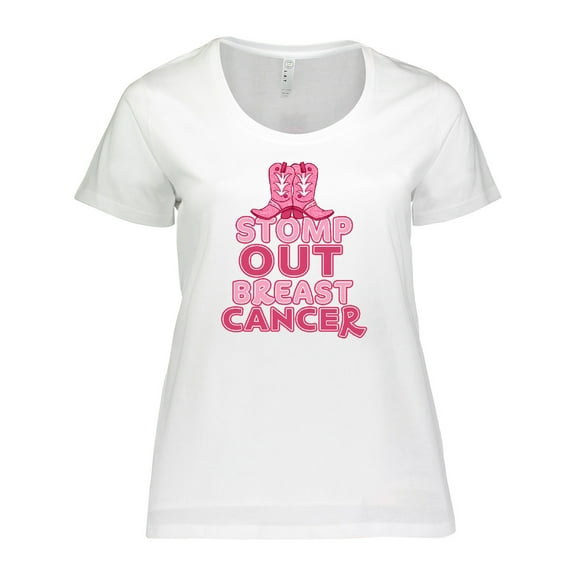 Inktastic Stomp out Breast Cancer with Pink Cowgirl Boots Women's Plus Size T-Shirt