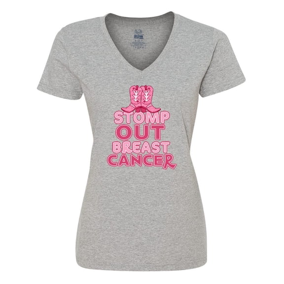 Inktastic Stomp Out Breast Cancer with Pink Cowgirl Boots Women's V-Neck T-Shirt