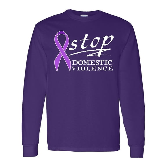 Inktastic Stop Domestic Violence-purple Ribbon Long Sleeve T-Shirt