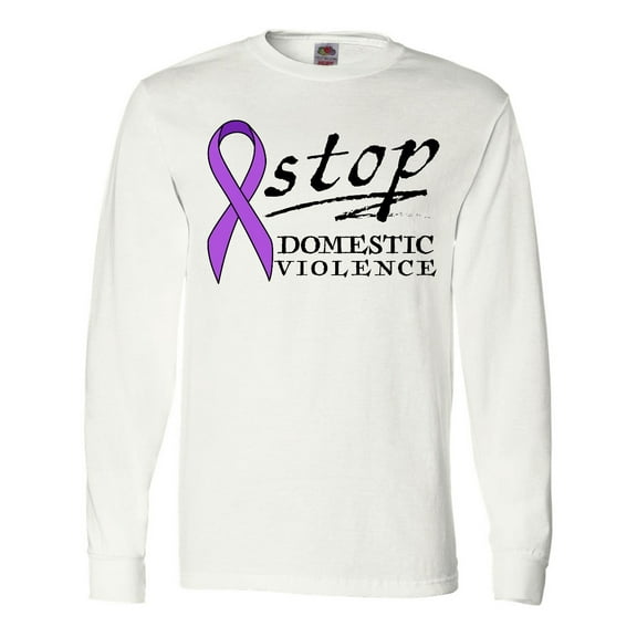 Inktastic Stop Domestic Violence-purple Ribbon Long Sleeve T-Shirt