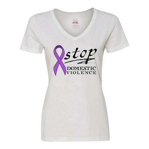 Inktastic Stop Domestic Violence-purple Ribbon Women's V-Neck T-Shirt