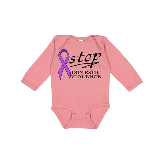 Inktastic Stop Domestic Violence-purple ribbon Boys or Girls Long Sleeve Baby Bodysuit