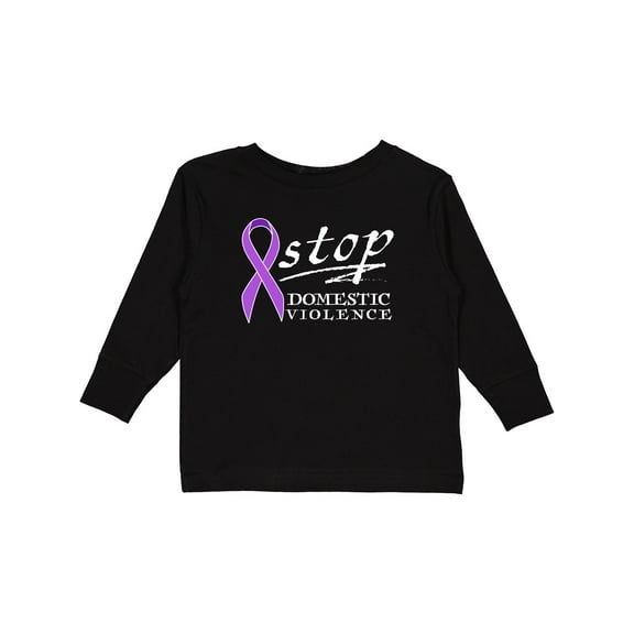 Inktastic Stop Domestic Violence-purple ribbon Boys or Girls Long Sleeve Toddler T-Shirt