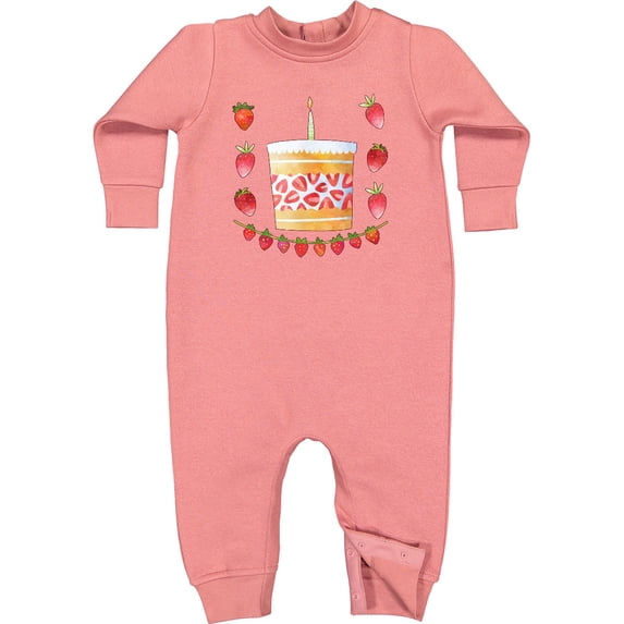 Inktastic Strawberry First Birthday Cake Baby Fleece Romper