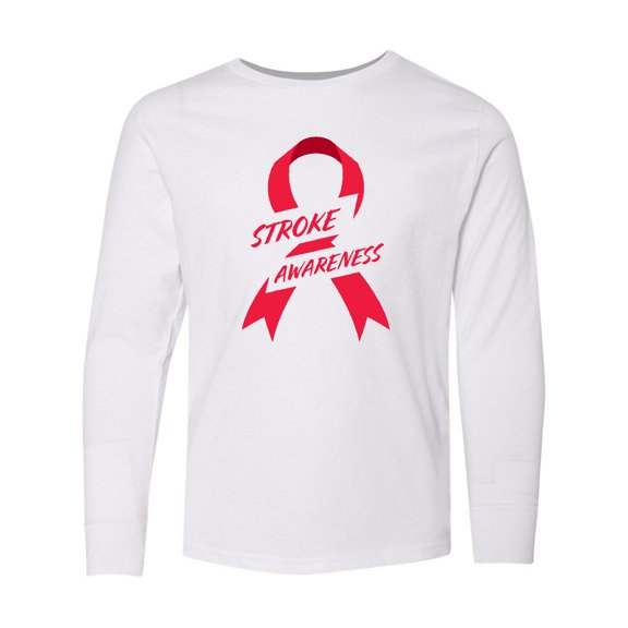 Inktastic Stroke Awareness Strength, Cure, Hope with Red Ribbon Long Sleeve Youth T-Shirt