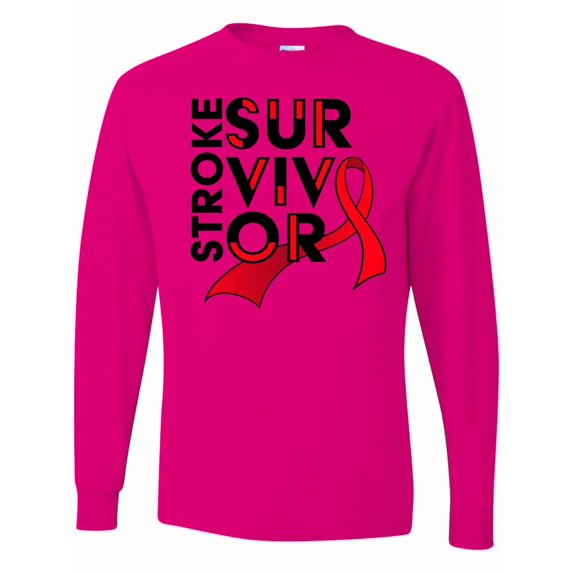 Inktastic Stroke Survivor Red Ribbon Awareness Long Sleeve T-Shirt