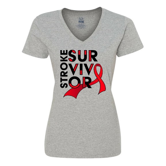Inktastic Stroke Survivor- Red Ribbon Awareness Women's V-Neck T-Shirt